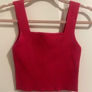 Pink Ribbed Square Neck Crop Top